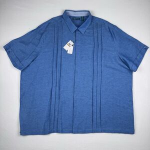 Cubavera Men's Short Sleeve Panel Shirt Big & Tall 4XLT Blue Linen Cotton Blend